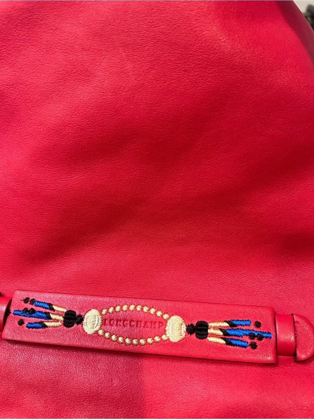 LONGCHAMP 3D MASSAÏ Red Leather Beaded Tassel Bag Made in France
